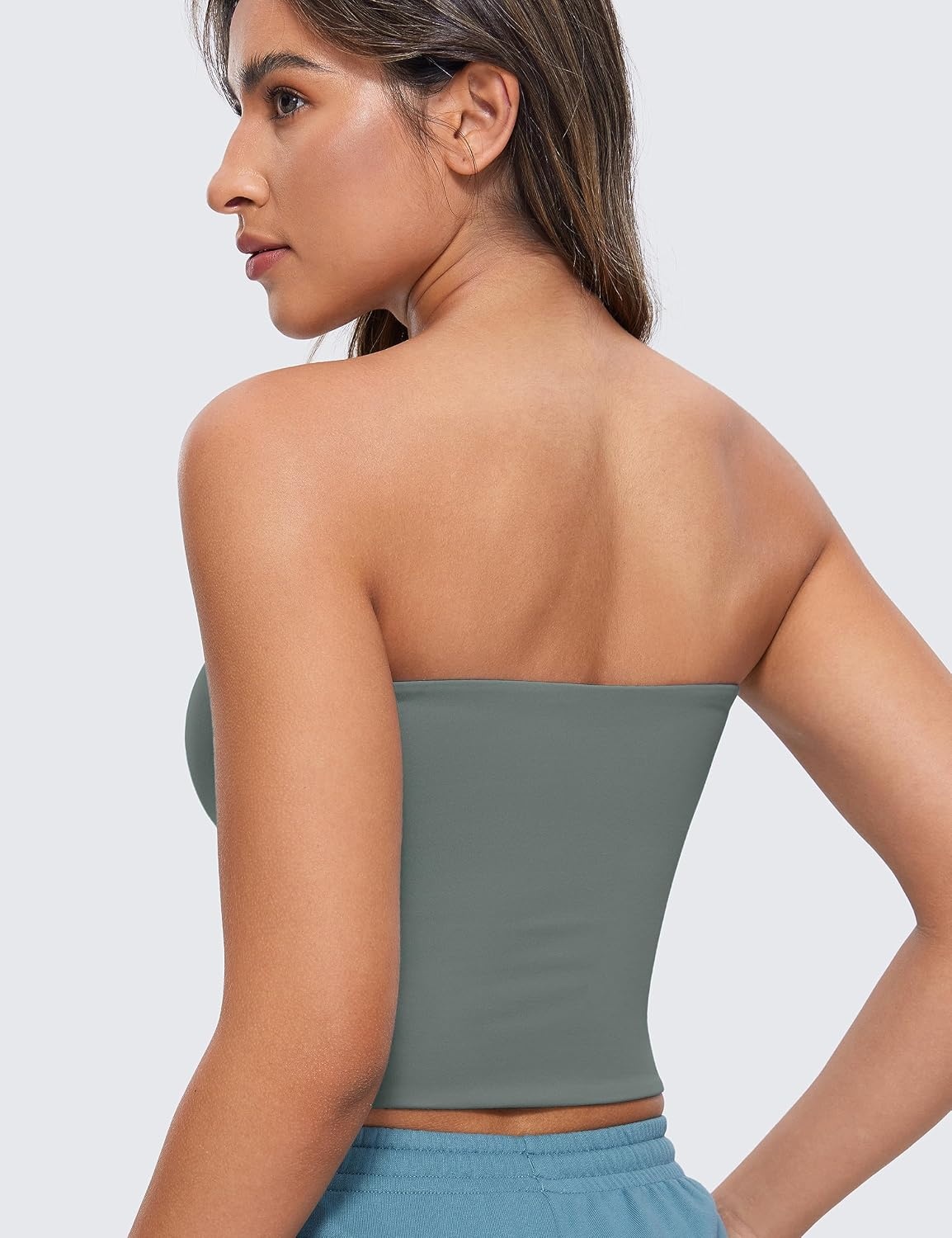 image:imageCRZ YOGA Butterluxe Double Lined Tube Tops for Women Going Out Casual Tank Bandeau Crop Strapless ShirtsGrey Sage