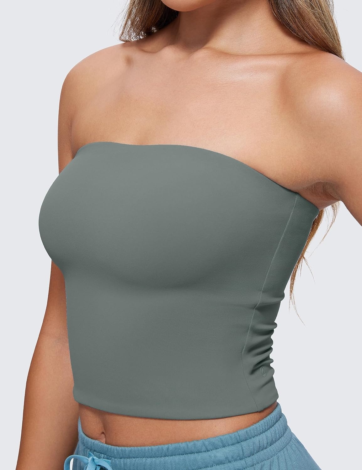 image:imageCRZ YOGA Butterluxe Double Lined Tube Tops for Women Going Out Casual Tank Bandeau Crop Strapless ShirtsGrey Sage