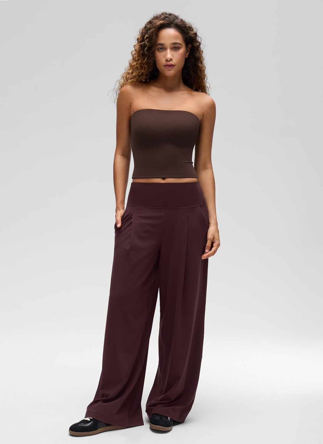 image:imageCRZ YOGA Butterluxe Double Lined Tube Tops for Women Going Out Casual Tank Bandeau Crop Strapless ShirtsHot Fudge Brown