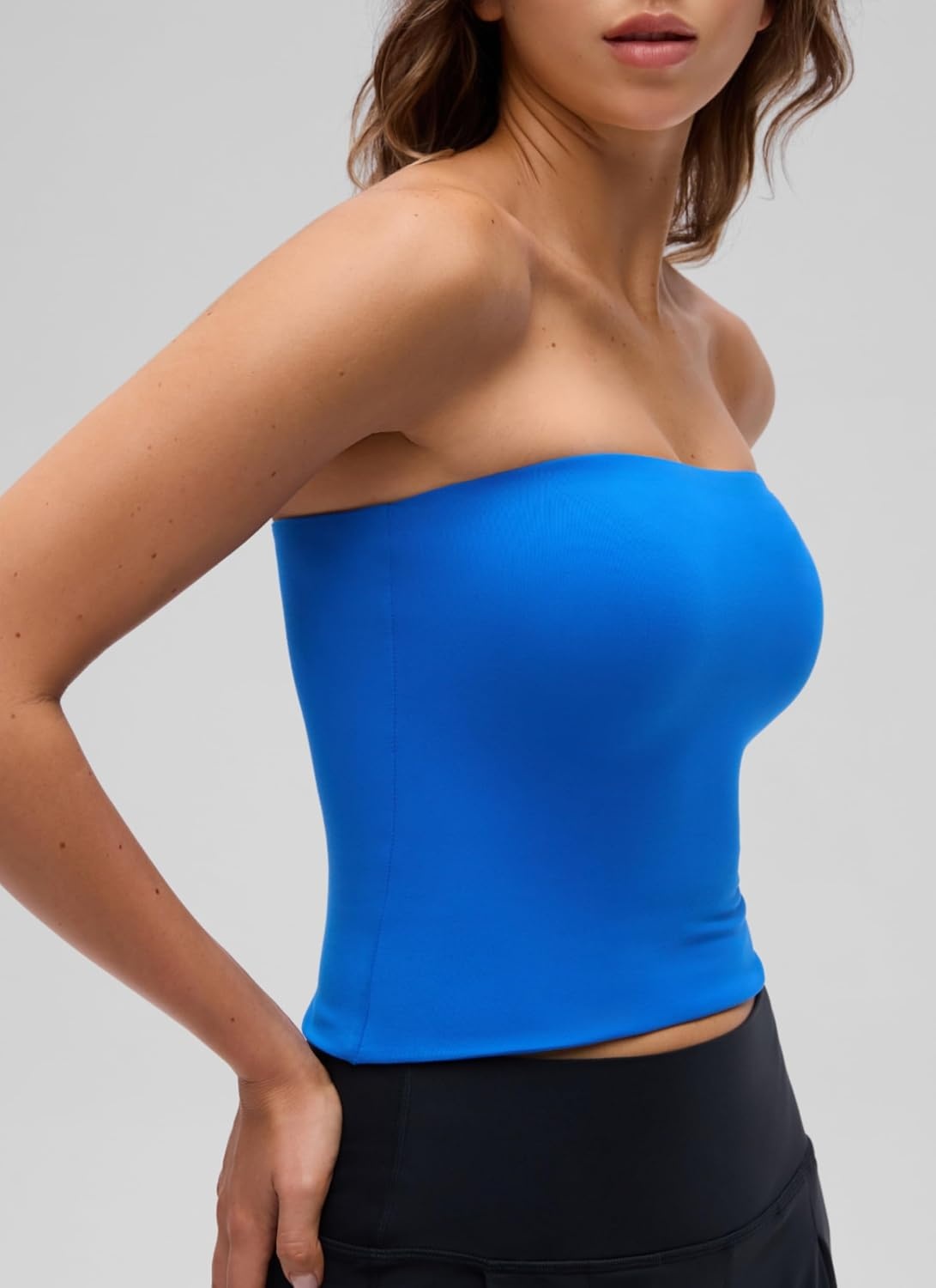 image:imageCRZ YOGA Butterluxe Double Lined Tube Tops for Women Going Out Casual Tank Bandeau Crop Strapless ShirtsSparkle Blue