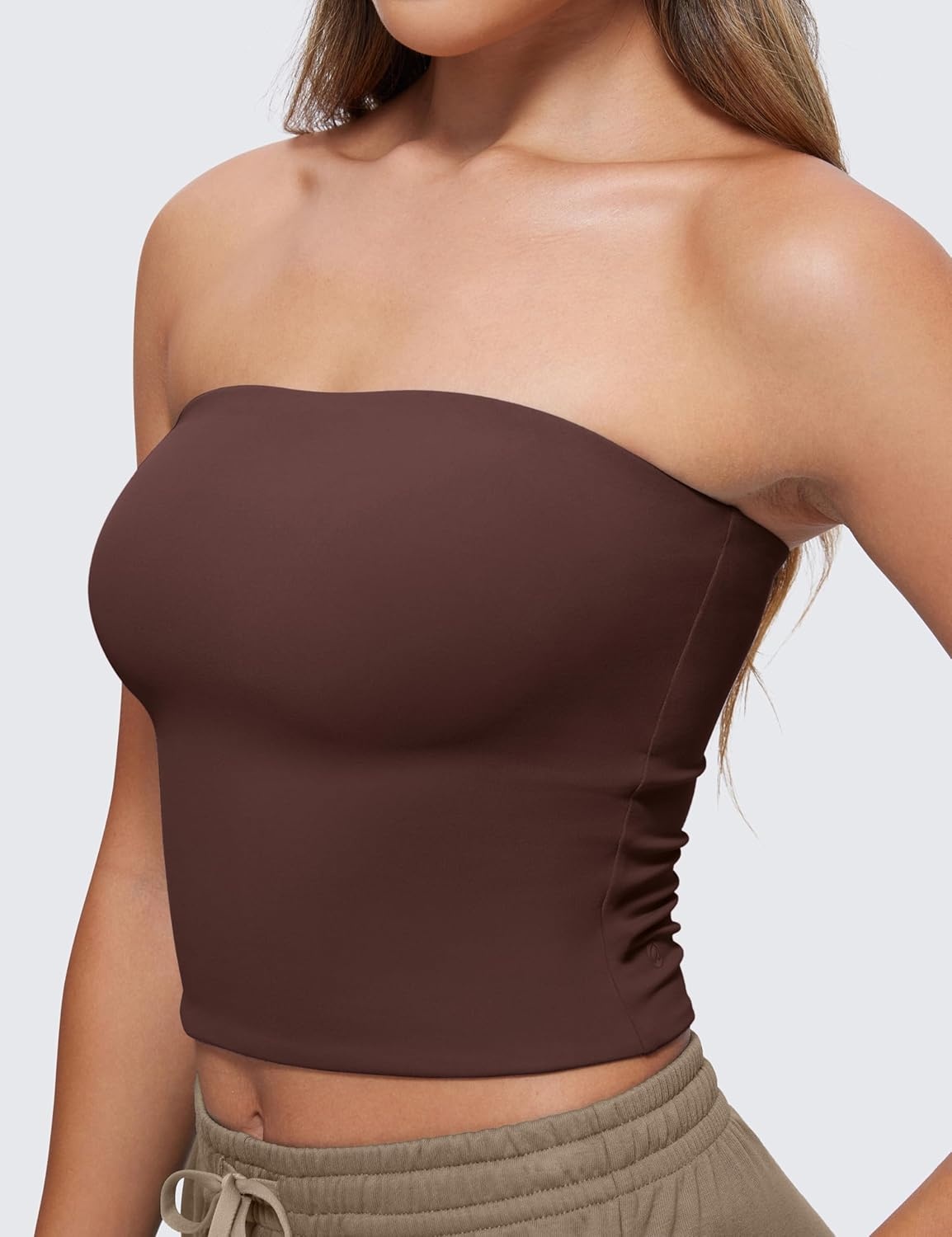 image:imageCRZ YOGA Butterluxe Double Lined Tube Tops for Women Going Out Casual Tank Bandeau Crop Strapless ShirtsTaupe