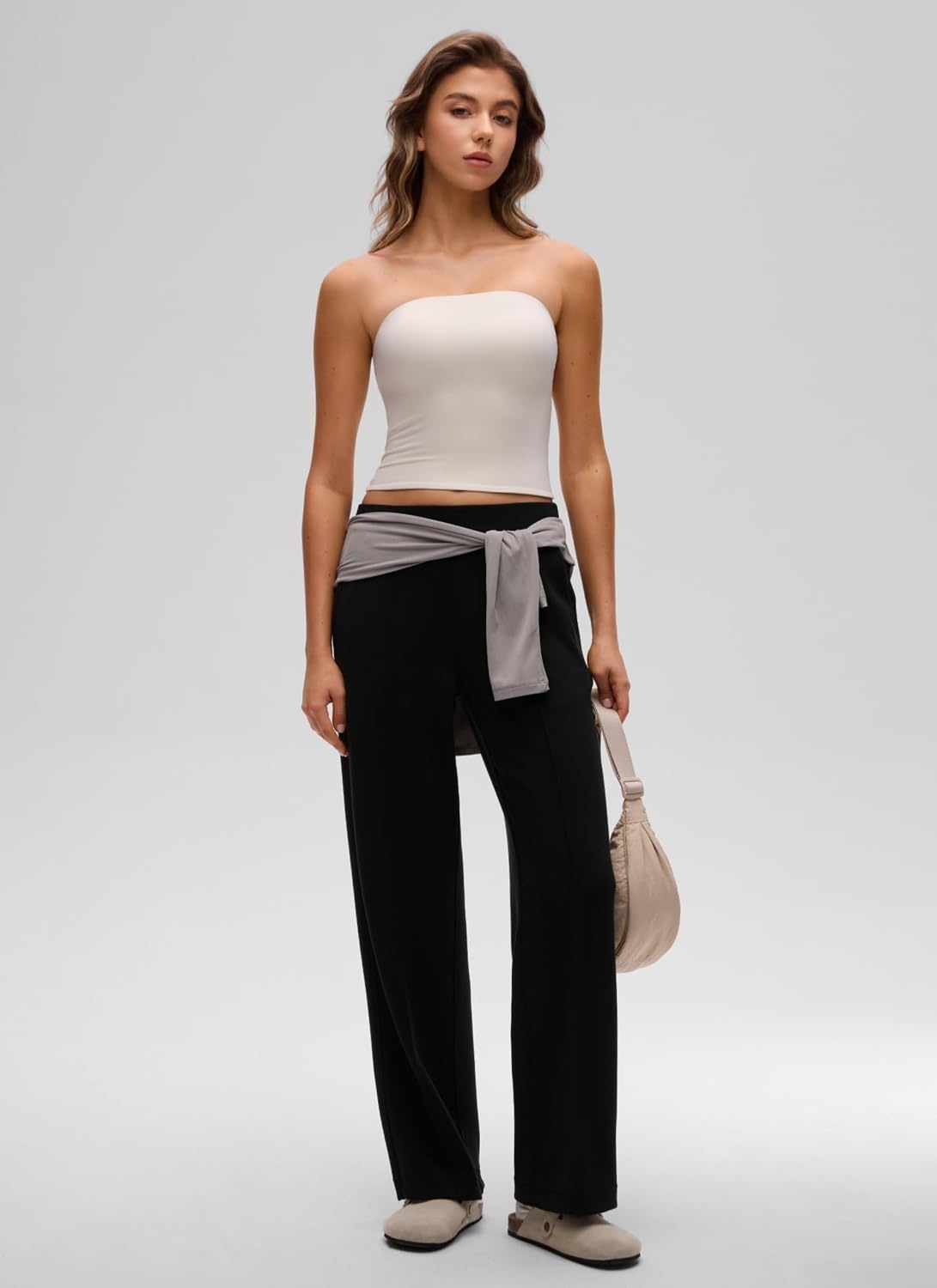image:imageCRZ YOGA Butterluxe Double Lined Tube Tops for Women Going Out Casual Tank Bandeau Crop Strapless ShirtsWhite Apricot