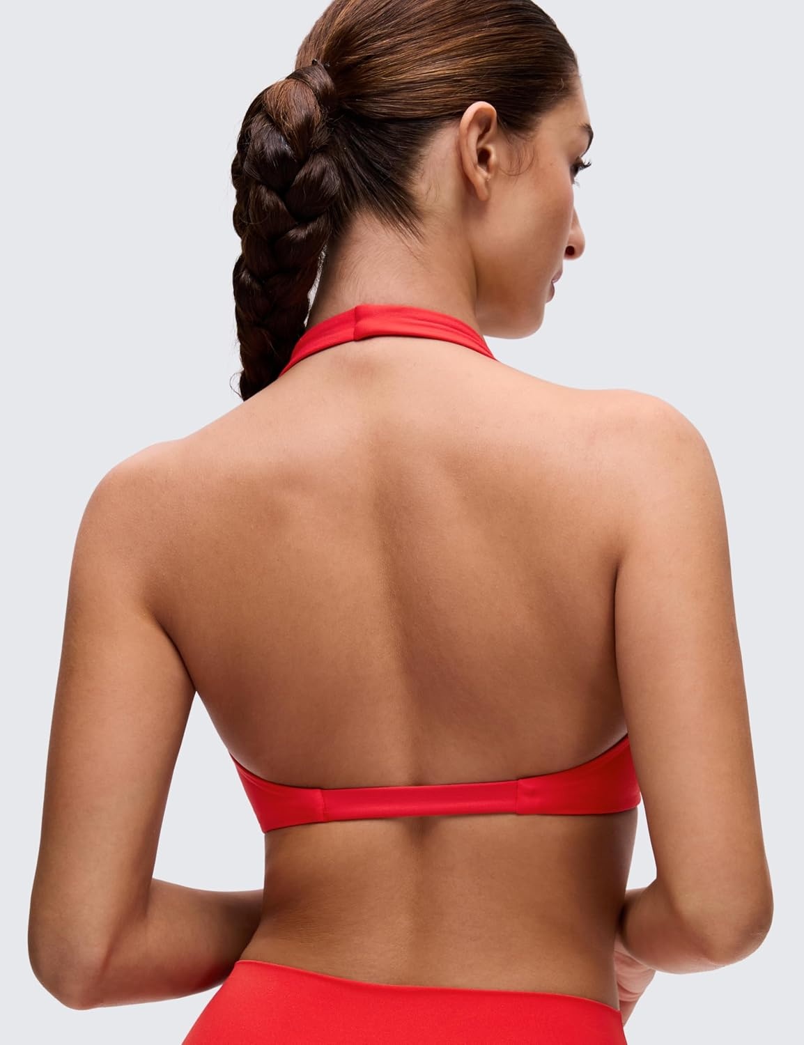 image:imageCRZ YOGA Butterluxe Double Lined Twist Halter Sports Bras for Women Deep V Neck Crop Top Casual Open Back Non PaddedDeep Red