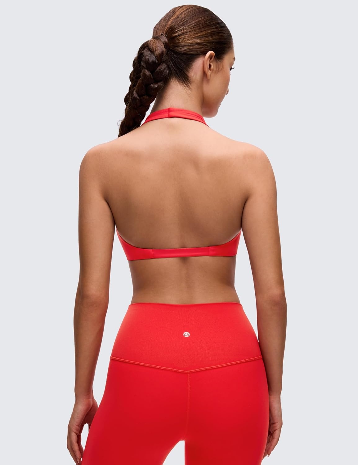 image:imageCRZ YOGA Butterluxe Double Lined Twist Halter Sports Bras for Women Deep V Neck Crop Top Casual Open Back Non PaddedDeep Red