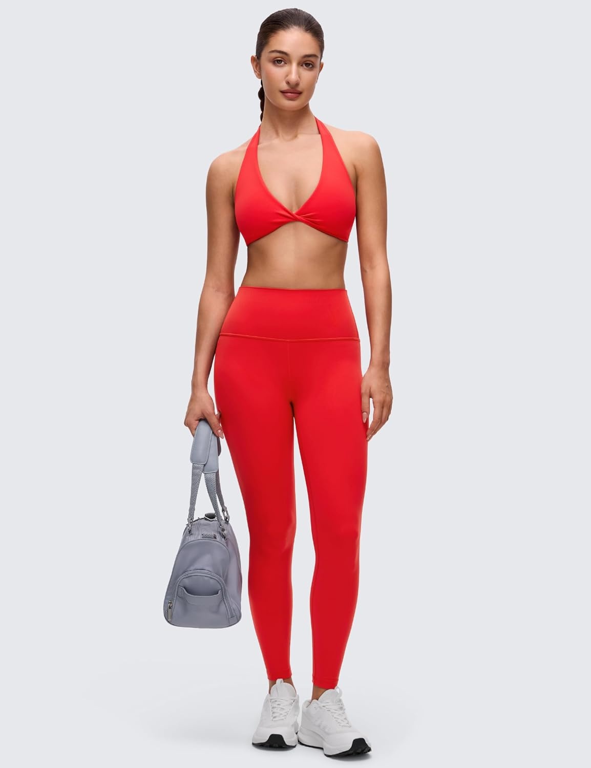 image:imageCRZ YOGA Butterluxe Double Lined Twist Halter Sports Bras for Women Deep V Neck Crop Top Casual Open Back Non PaddedDeep Red