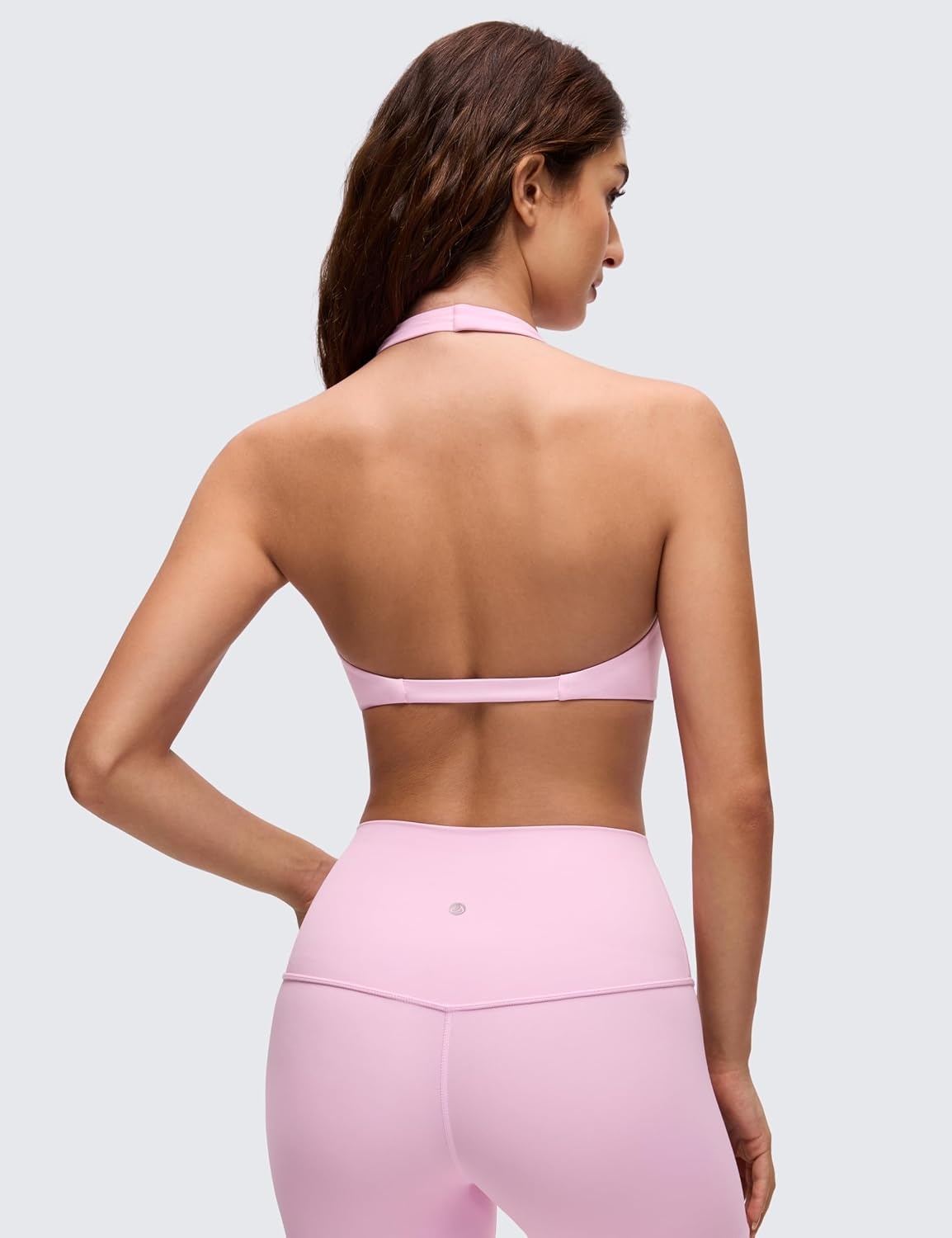 image:imageCRZ YOGA Butterluxe Double Lined Twist Halter Sports Bras for Women Deep V Neck Crop Top Casual Open Back Non PaddedVita Pink