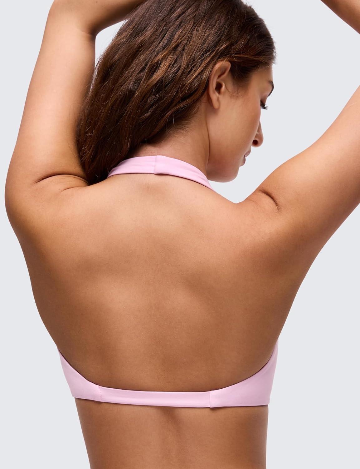 image:imageCRZ YOGA Butterluxe Double Lined Twist Halter Sports Bras for Women Deep V Neck Crop Top Casual Open Back Non PaddedVita Pink