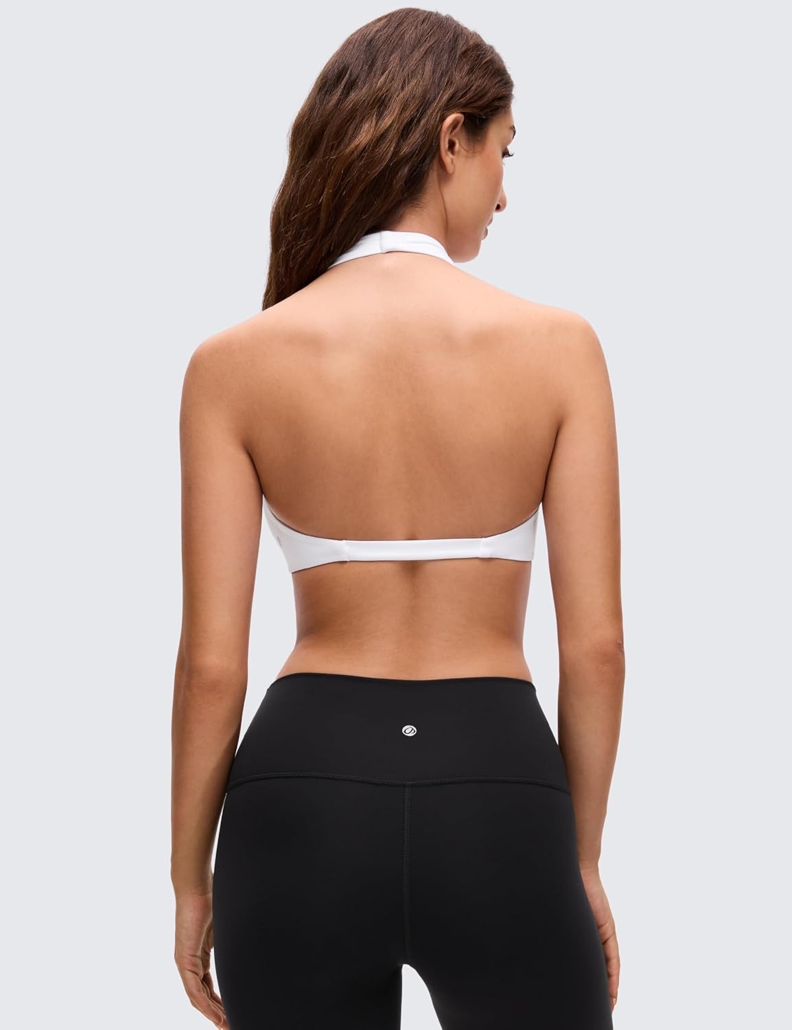 image:imageCRZ YOGA Butterluxe Double Lined Twist Halter Sports Bras for Women Deep V Neck Crop Top Casual Open Back Non PaddedWhite