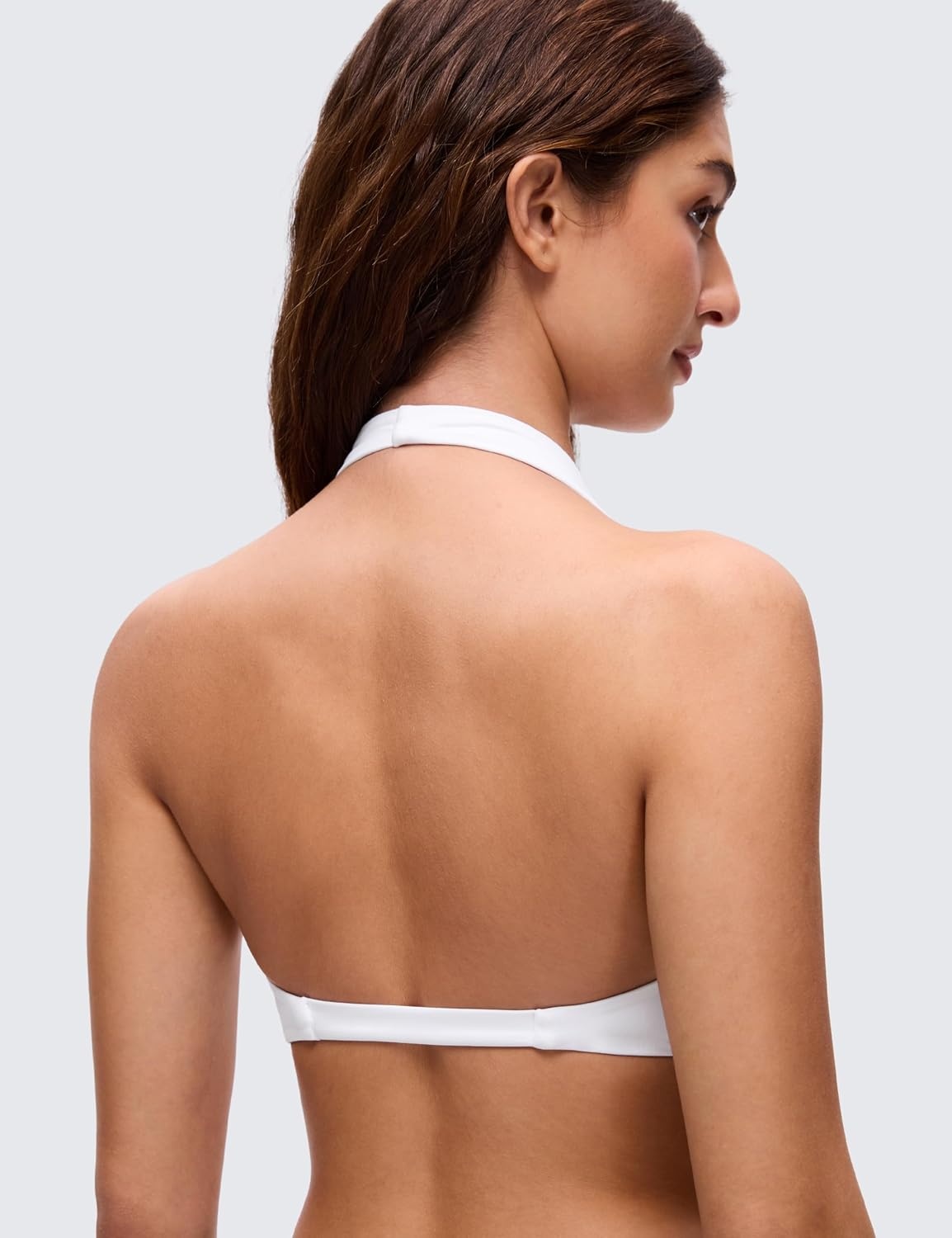 image:imageCRZ YOGA Butterluxe Double Lined Twist Halter Sports Bras for Women Deep V Neck Crop Top Casual Open Back Non PaddedWhite