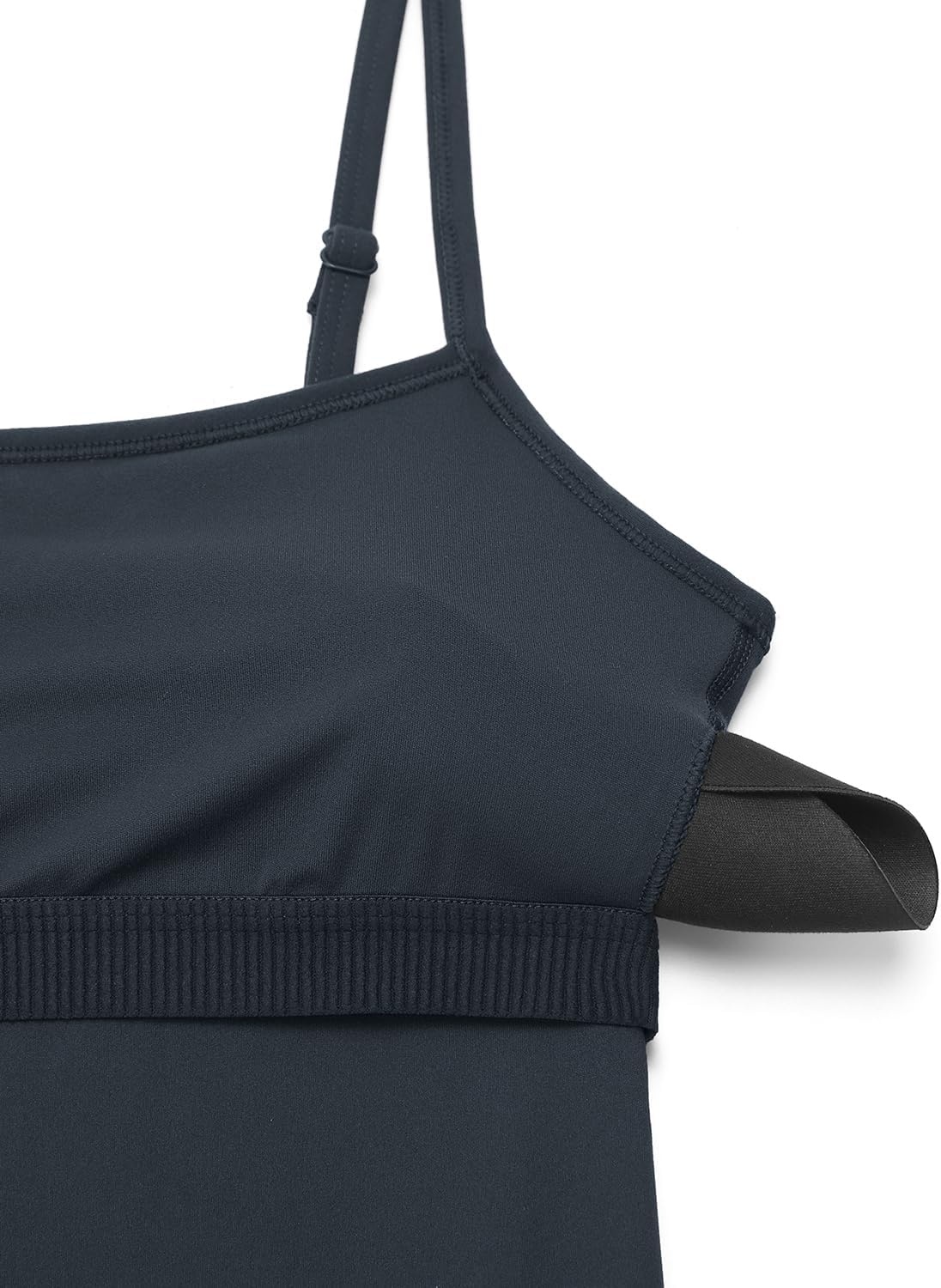 image:imageCRZ YOGA Butterluxe Flare Jumpsuits for Women Spaghetti Strap Workout Athletic Onesie Square Neck Bodysuits with Built in BraTrue Navy