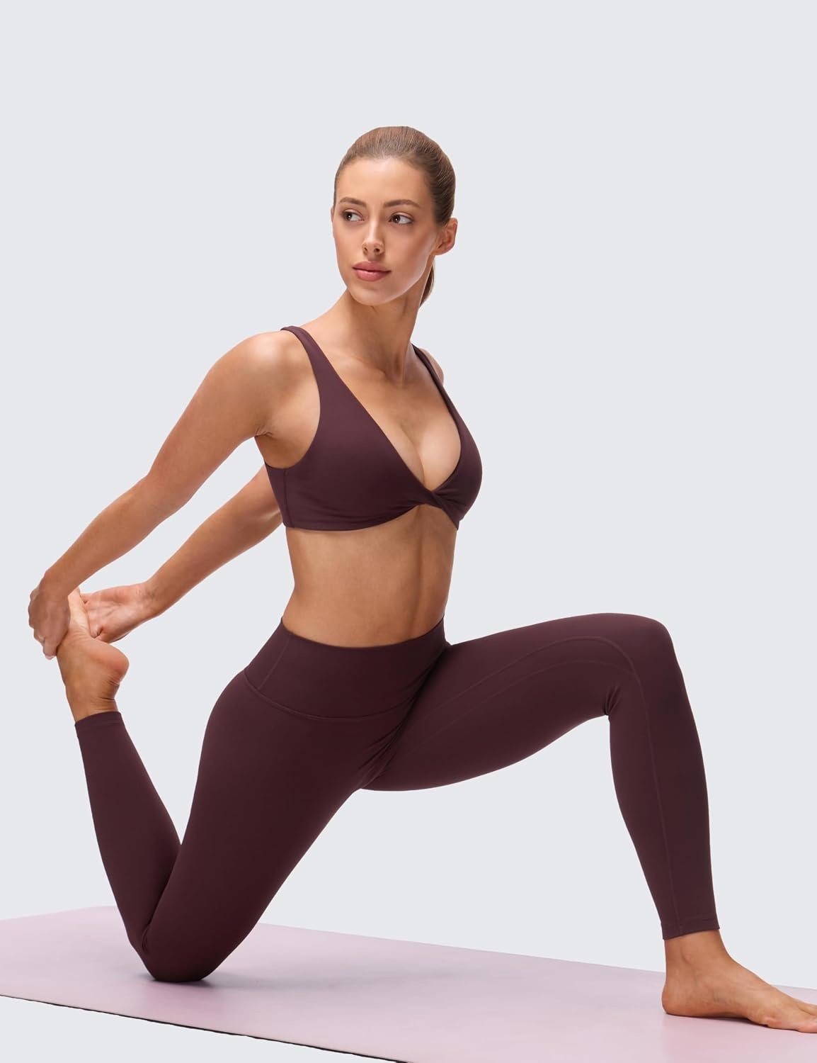 image:imageCRZ YOGA Butterluxe Front Twist Deep V Neck Sports Bras for Women Wide Straps Padded U Back Yoga Crop TopRipe Plum