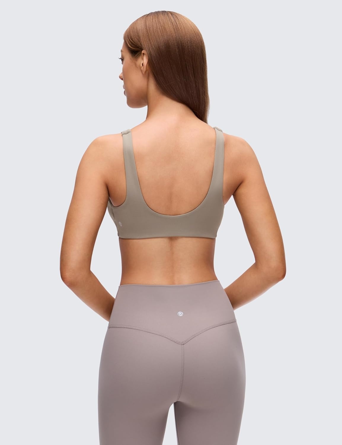 image:imageCRZ YOGA Butterluxe Front Twist Deep V Neck Sports Bras for Women Wide Straps Padded U Back Yoga Crop TopWarm Ash Grey