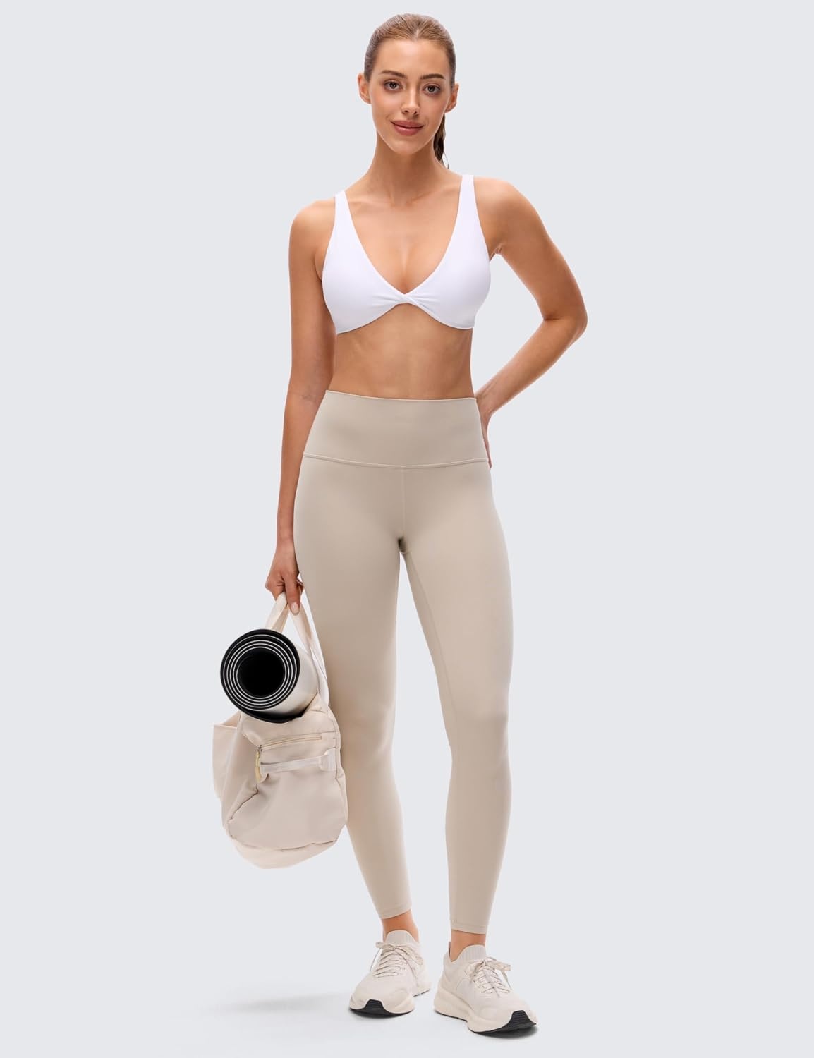 image:imageCRZ YOGA Butterluxe Front Twist Deep V Neck Sports Bras for Women Wide Straps Padded U Back Yoga Crop TopWhite