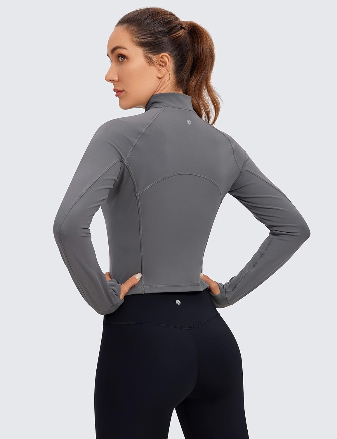 image:imageCRZ YOGA Butterluxe Half Zip Long Sleeve Shirts for Women Workout Athletic Yoga Tops Crop Collared Quarter Zipper TShirtDark Carbon