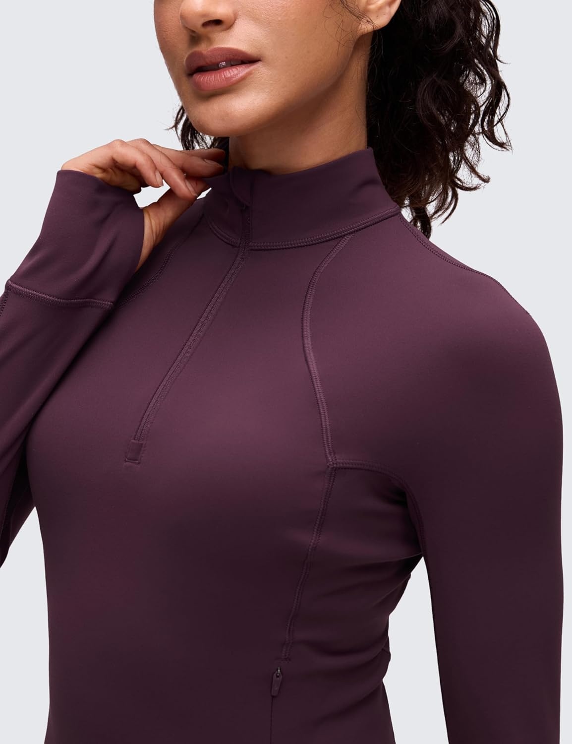 image:imageCRZ YOGA Butterluxe Half Zip Long Sleeve Shirts for Women Workout Athletic Yoga Tops Crop Collared Quarter Zipper TShirtDeep Purple