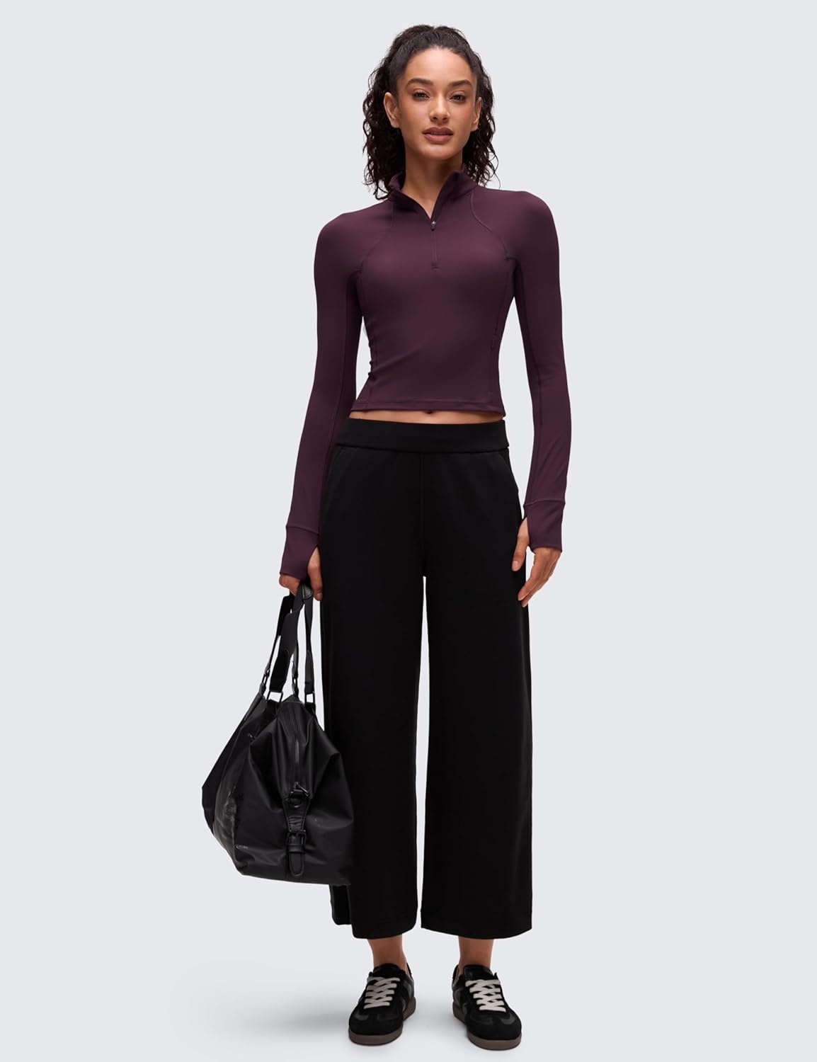 image:imageCRZ YOGA Butterluxe Half Zip Long Sleeve Shirts for Women Workout Athletic Yoga Tops Crop Collared Quarter Zipper TShirtDeep Purple