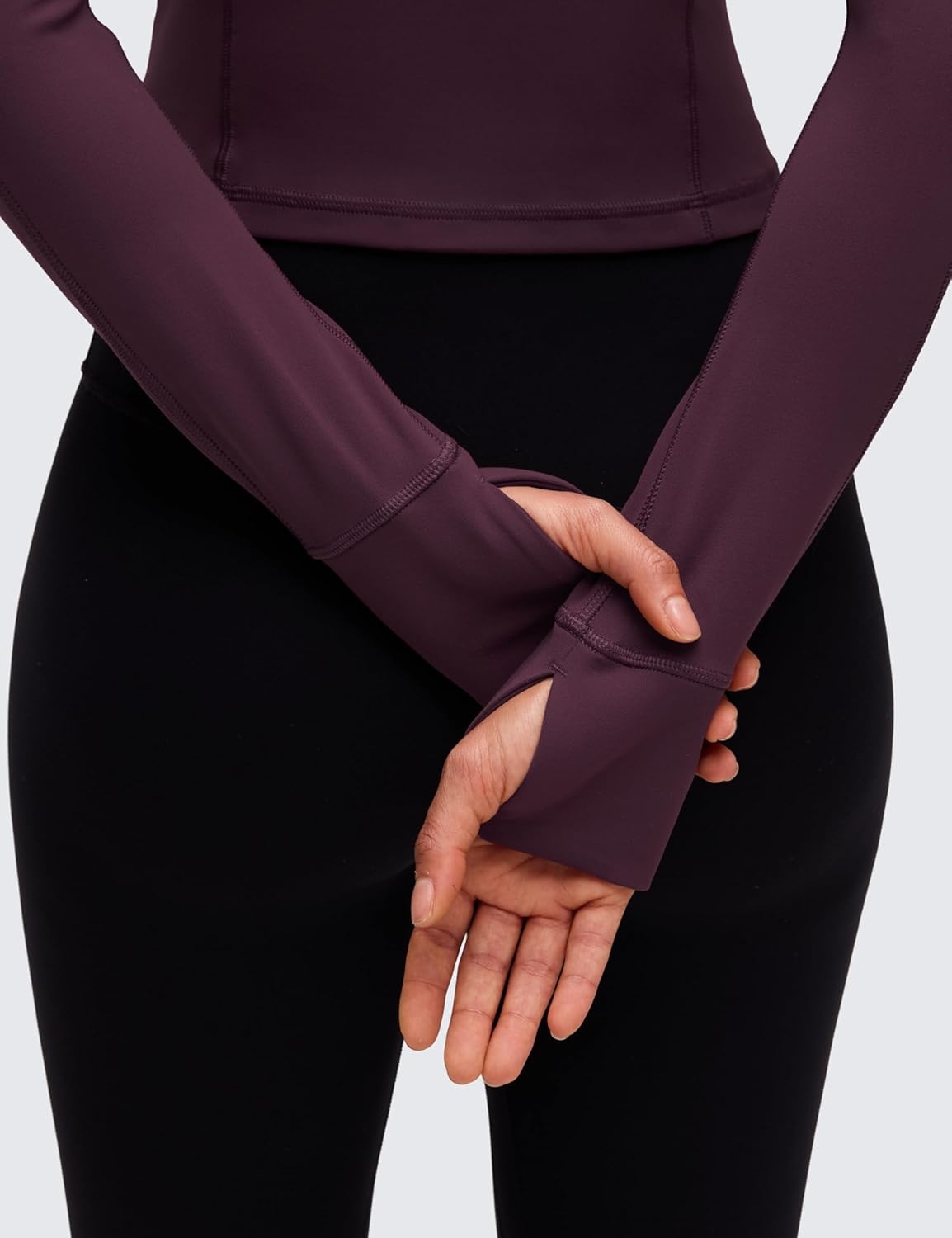 image:imageCRZ YOGA Butterluxe Half Zip Long Sleeve Shirts for Women Workout Athletic Yoga Tops Crop Collared Quarter Zipper TShirtDeep Purple