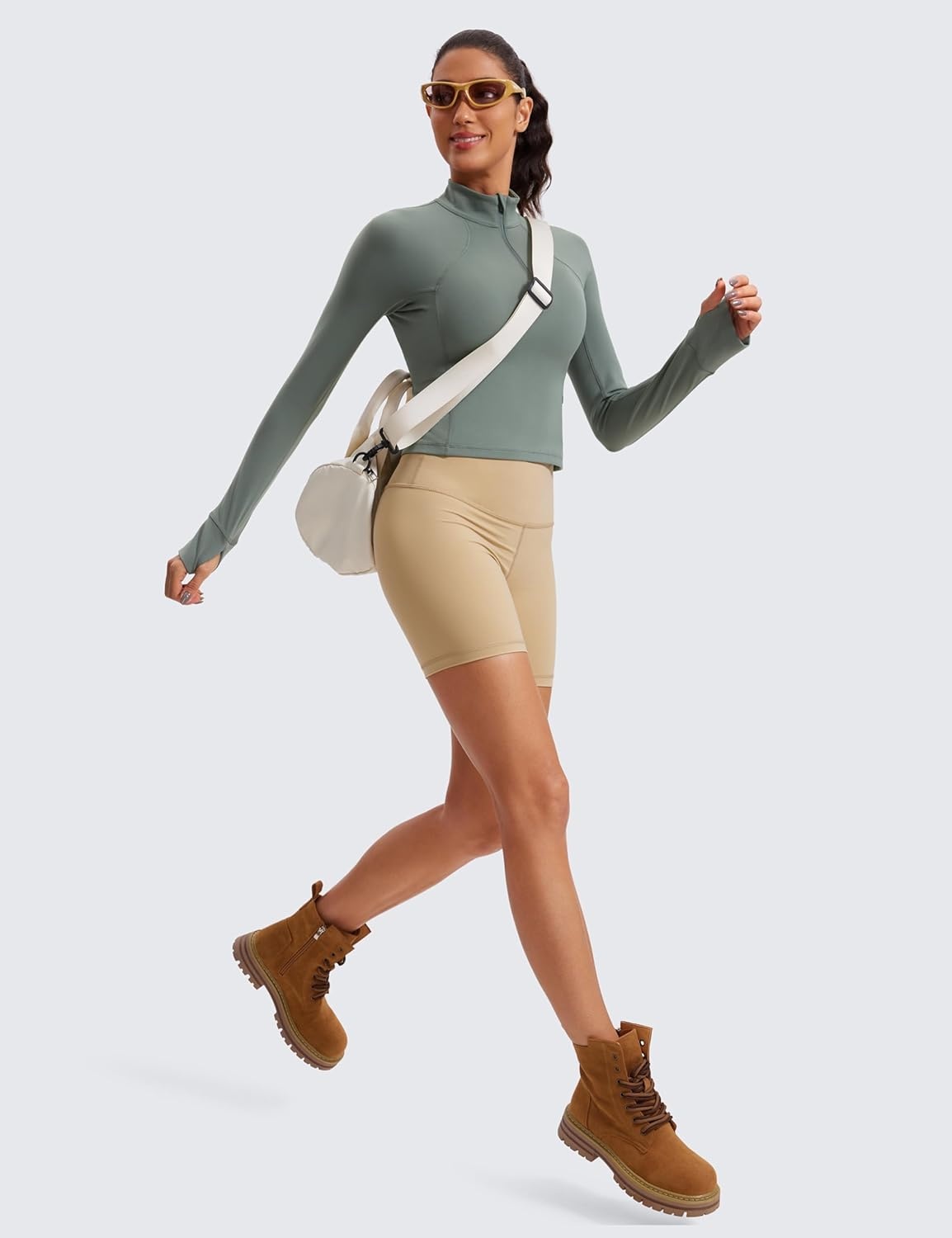 image:imageCRZ YOGA Butterluxe Half Zip Long Sleeve Shirts for Women Workout Athletic Yoga Tops Crop Collared Quarter Zipper TShirtGrey Sage