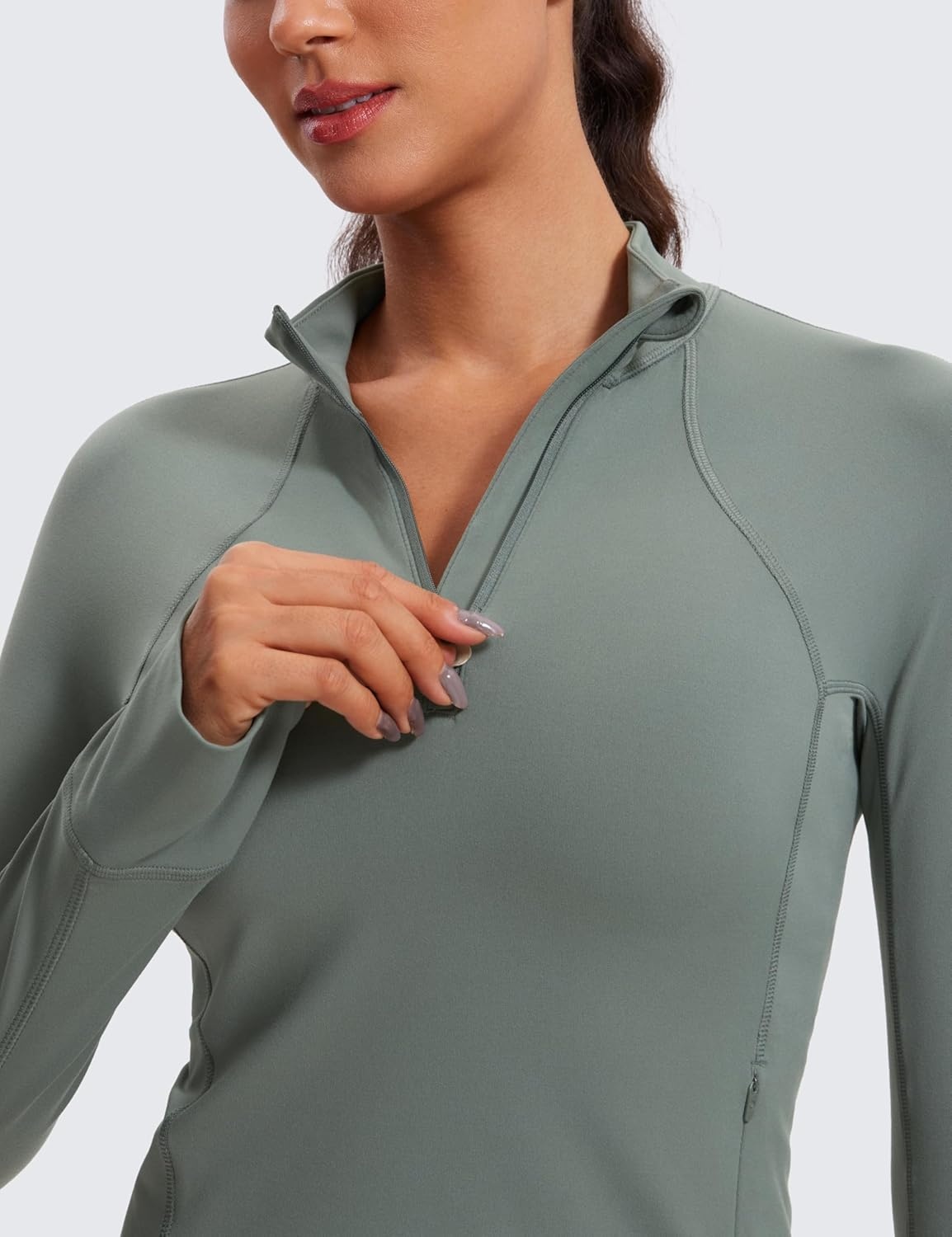 image:imageCRZ YOGA Butterluxe Half Zip Long Sleeve Shirts for Women Workout Athletic Yoga Tops Crop Collared Quarter Zipper TShirtGrey Sage