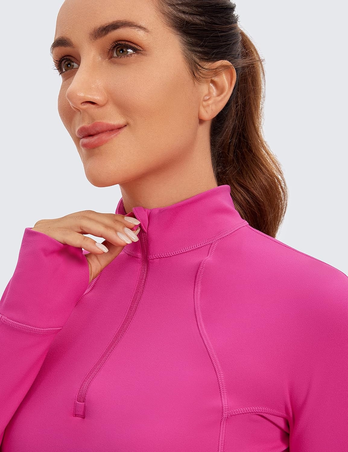 image:imageCRZ YOGA Butterluxe Half Zip Long Sleeve Shirts for Women Workout Athletic Yoga Tops Crop Collared Quarter Zipper TShirtHibiscus Purple