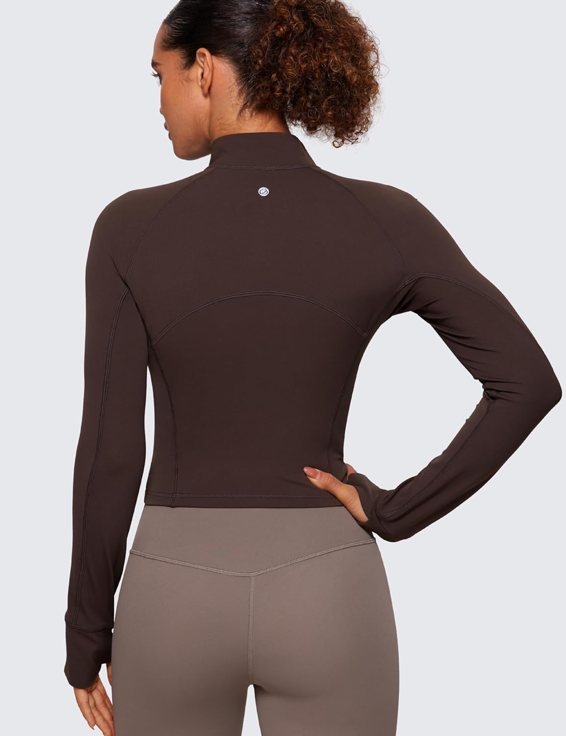 image:imageCRZ YOGA Butterluxe Half Zip Long Sleeve Shirts for Women Workout Athletic Yoga Tops Crop Collared Quarter Zipper TShirtHot Fudge Brown