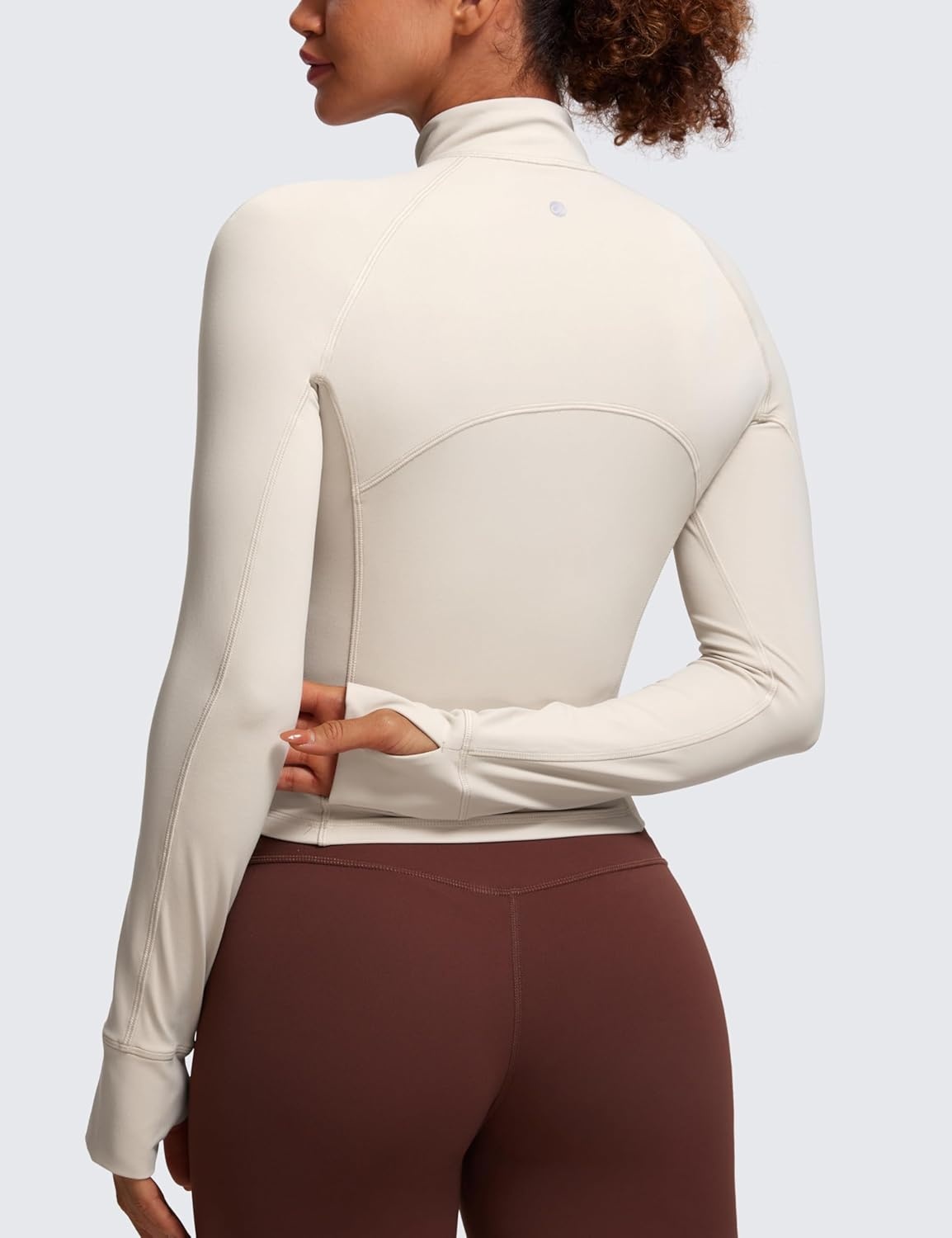 image:imageCRZ YOGA Butterluxe Half Zip Long Sleeve Shirts for Women Workout Athletic Yoga Tops Crop Collared Quarter Zipper TShirtMojave Tan