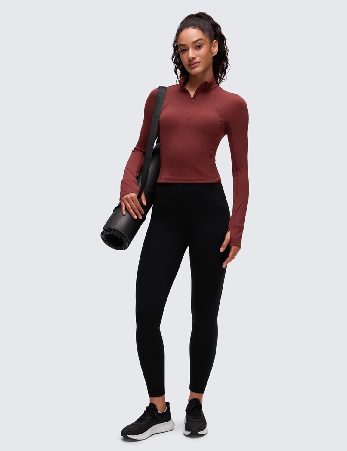 image:imageCRZ YOGA Butterluxe Half Zip Long Sleeve Shirts for Women Workout Athletic Yoga Tops Crop Collared Quarter Zipper TShirtNoctilucence Red