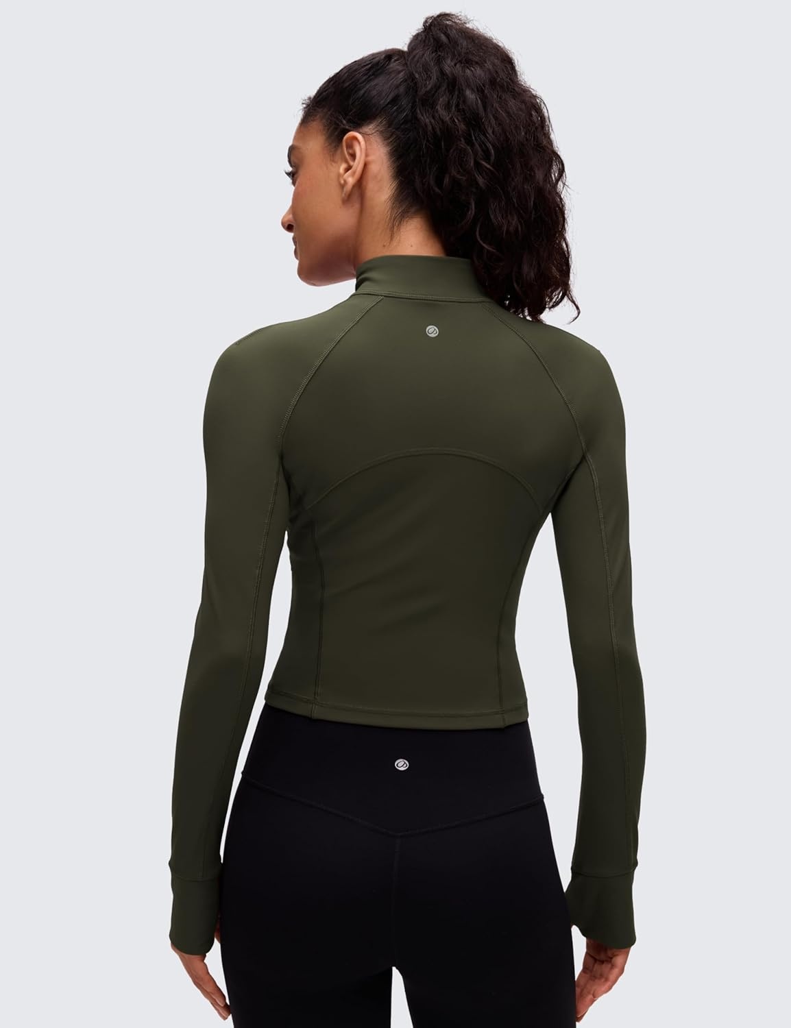 image:imageCRZ YOGA Butterluxe Half Zip Long Sleeve Shirts for Women Workout Athletic Yoga Tops Crop Collared Quarter Zipper TShirtOlive Green
