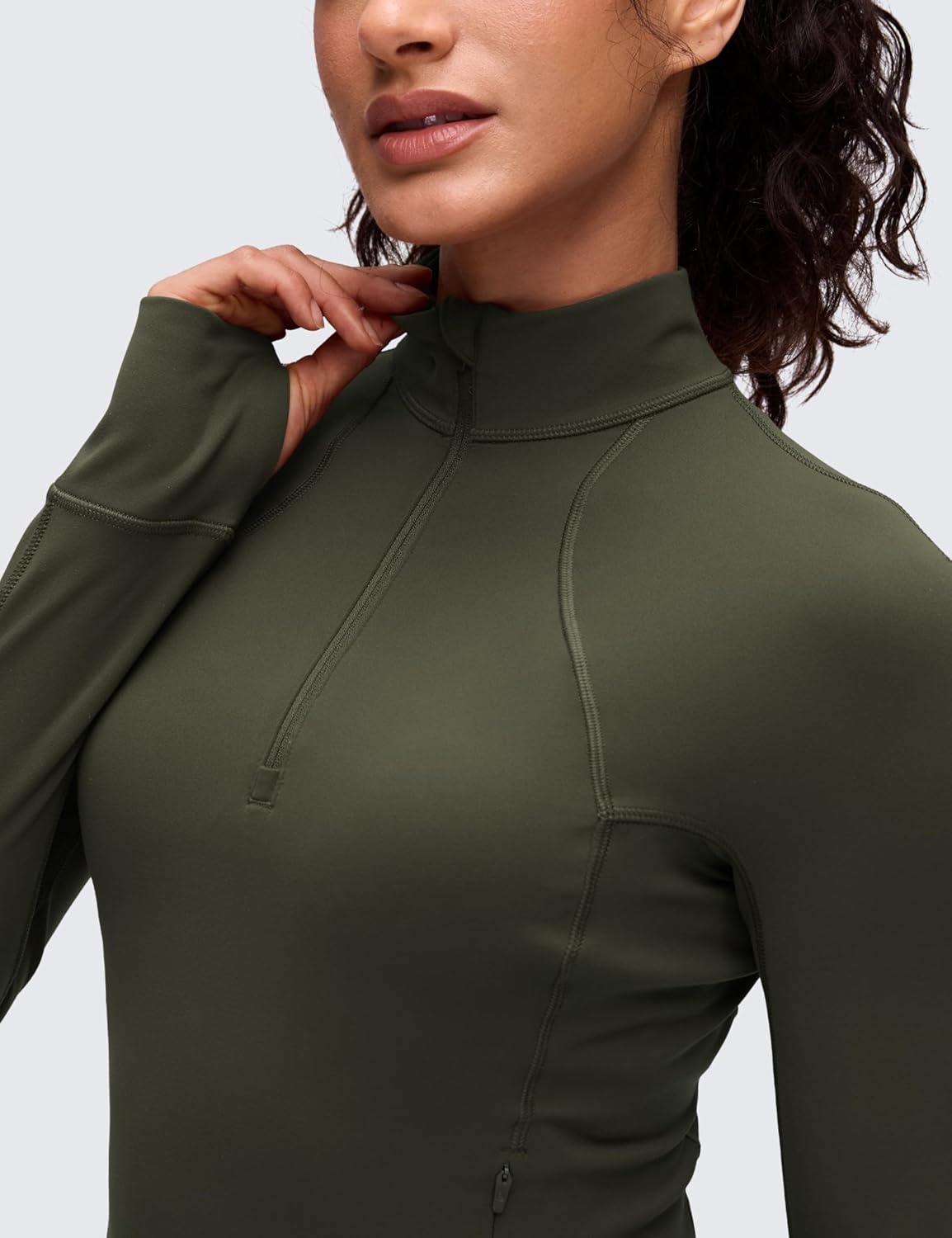 image:imageCRZ YOGA Butterluxe Half Zip Long Sleeve Shirts for Women Workout Athletic Yoga Tops Crop Collared Quarter Zipper TShirtOlive Green