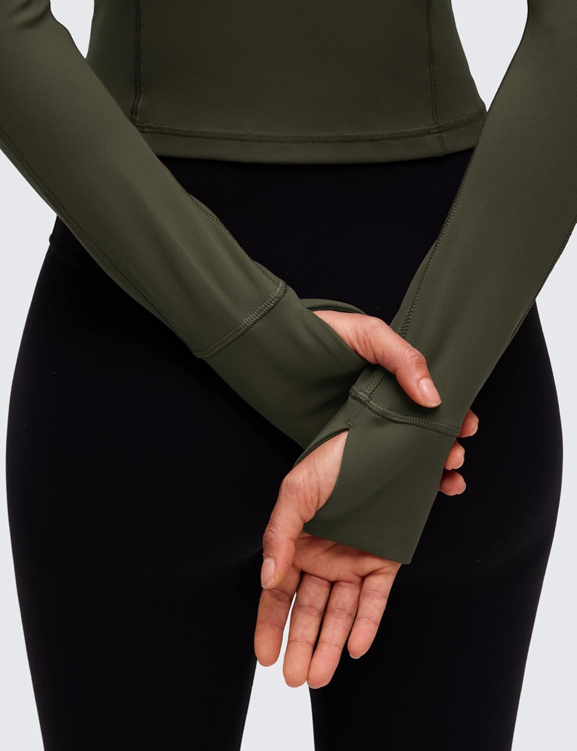 image:imageCRZ YOGA Butterluxe Half Zip Long Sleeve Shirts for Women Workout Athletic Yoga Tops Crop Collared Quarter Zipper TShirtOlive Green