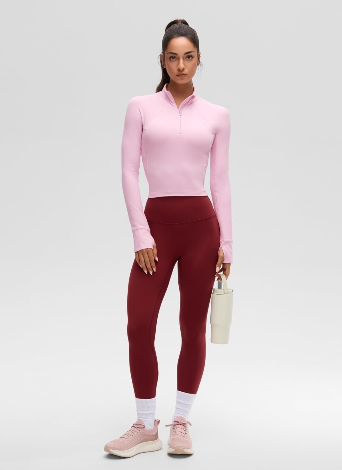 image:imageCRZ YOGA Butterluxe Half Zip Long Sleeve Shirts for Women Workout Athletic Yoga Tops Crop Collared Quarter Zipper TShirtPink Peony