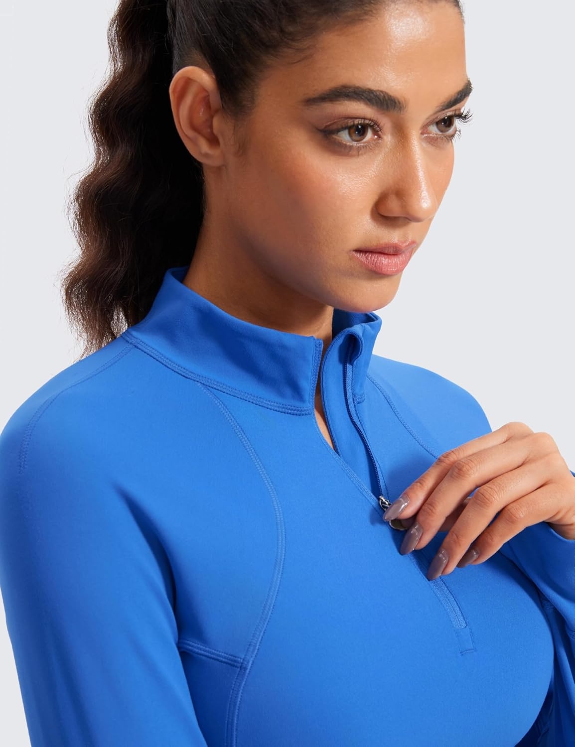 image:imageCRZ YOGA Butterluxe Half Zip Long Sleeve Shirts for Women Workout Athletic Yoga Tops Crop Collared Quarter Zipper TShirtSparkle Blue