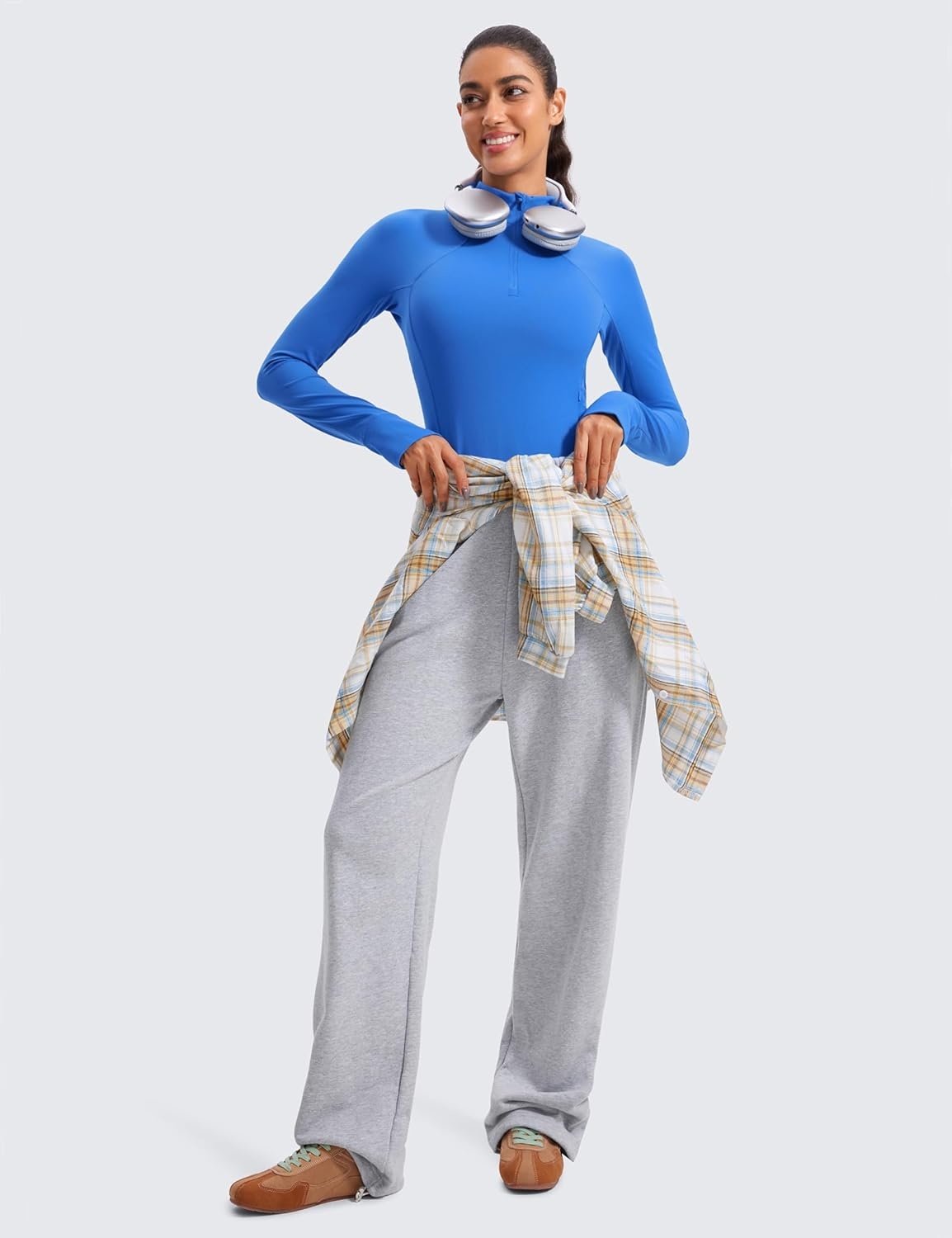 image:imageCRZ YOGA Butterluxe Half Zip Long Sleeve Shirts for Women Workout Athletic Yoga Tops Crop Collared Quarter Zipper TShirtSparkle Blue