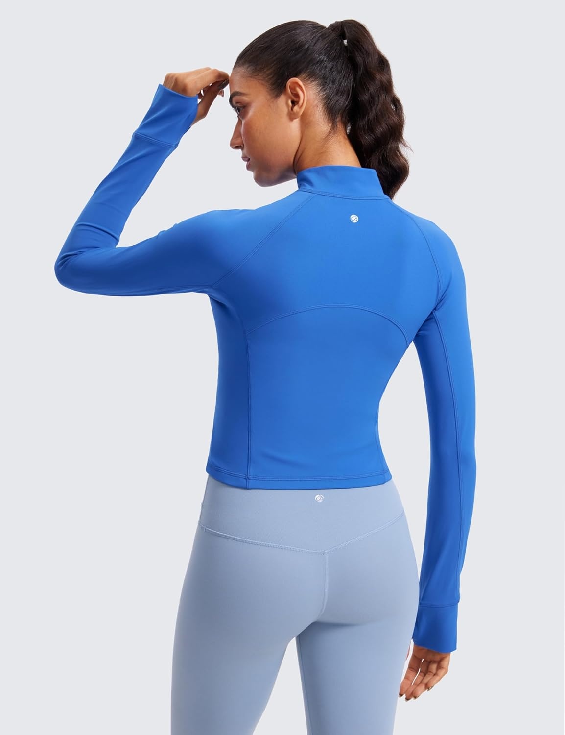 image:imageCRZ YOGA Butterluxe Half Zip Long Sleeve Shirts for Women Workout Athletic Yoga Tops Crop Collared Quarter Zipper TShirtSparkle Blue