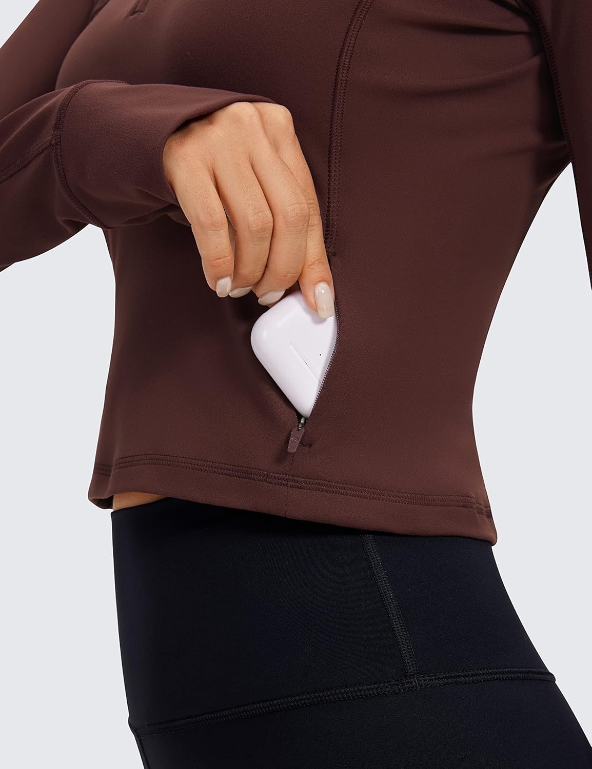 image:imageCRZ YOGA Butterluxe Half Zip Long Sleeve Shirts for Women Workout Athletic Yoga Tops Crop Collared Quarter Zipper TShirtTaupe
