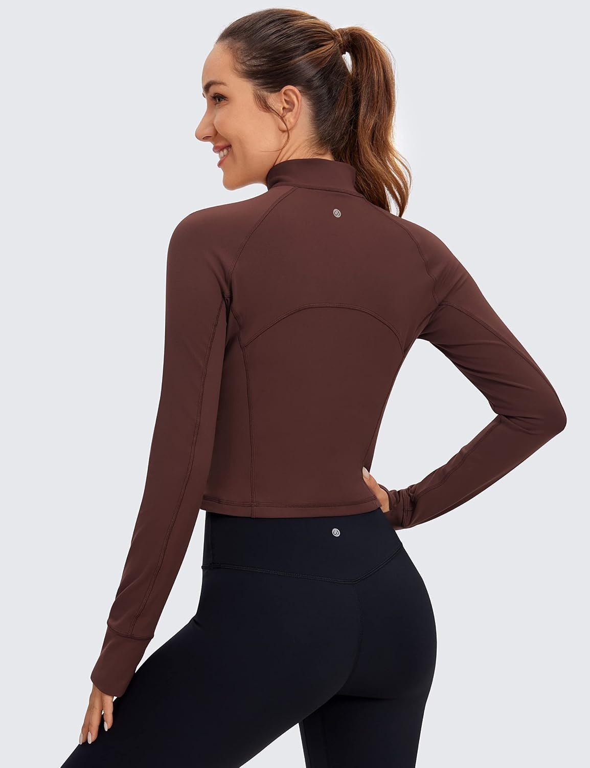image:imageCRZ YOGA Butterluxe Half Zip Long Sleeve Shirts for Women Workout Athletic Yoga Tops Crop Collared Quarter Zipper TShirtTaupe