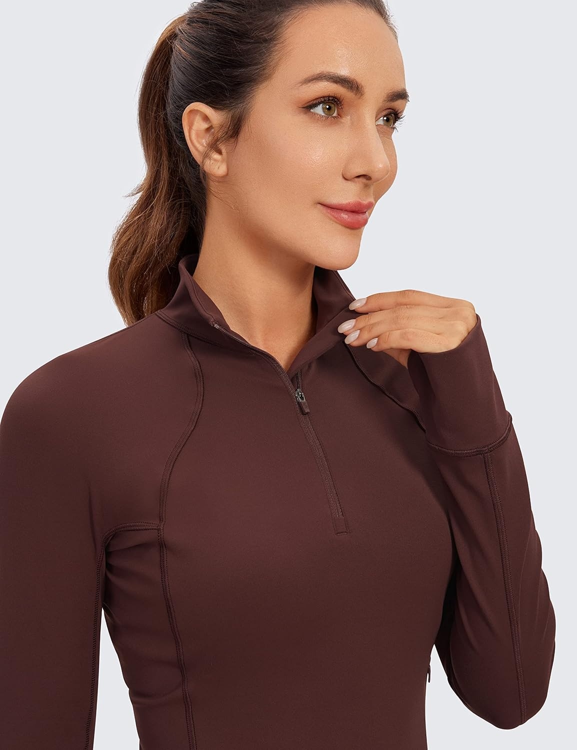 image:imageCRZ YOGA Butterluxe Half Zip Long Sleeve Shirts for Women Workout Athletic Yoga Tops Crop Collared Quarter Zipper TShirtTaupe