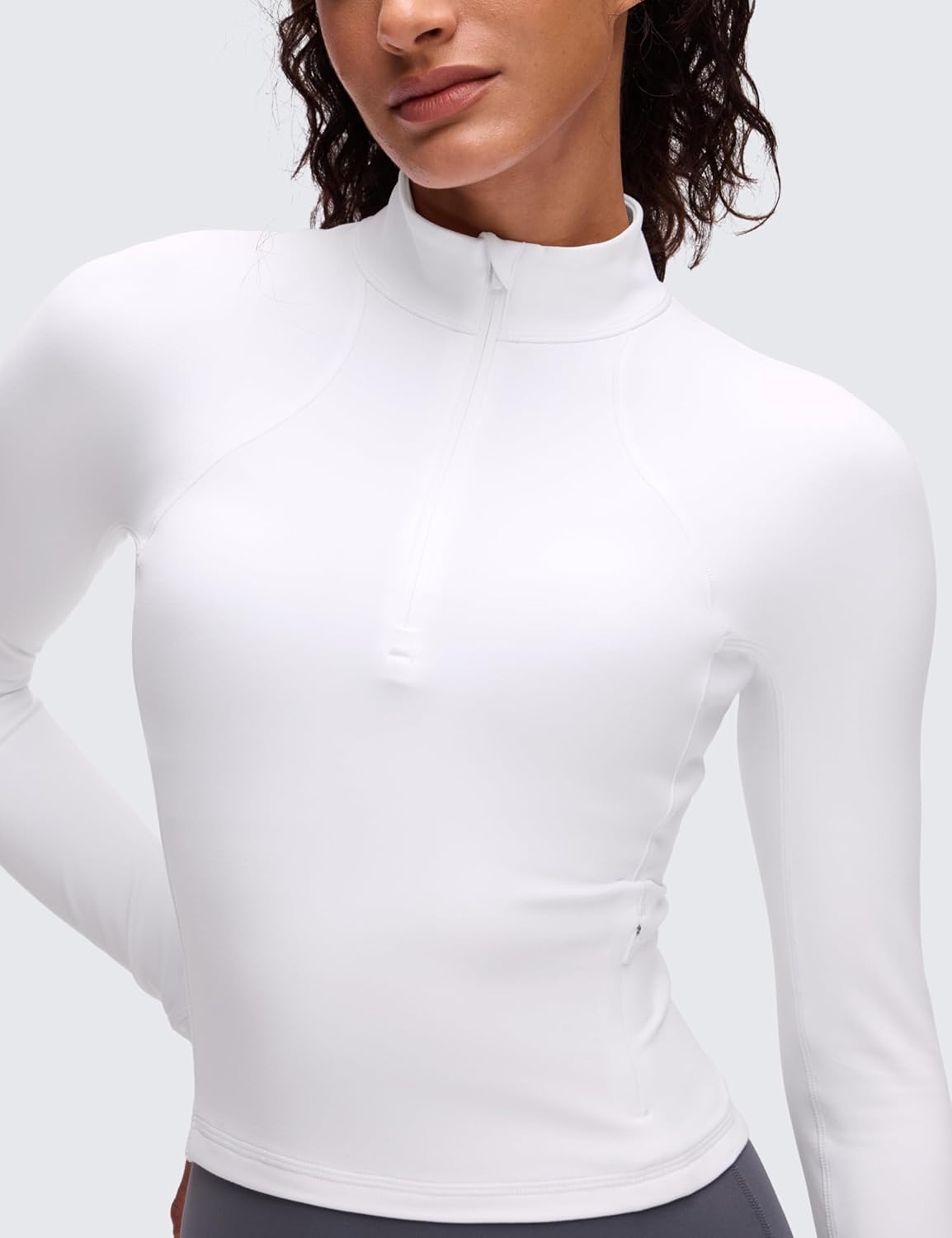 image:imageCRZ YOGA Butterluxe Half Zip Long Sleeve Shirts for Women Workout Athletic Yoga Tops Crop Collared Quarter Zipper TShirtWhite