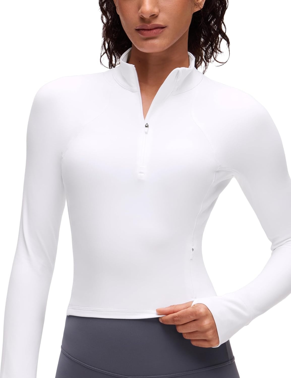 image:imageCRZ YOGA Butterluxe Half Zip Long Sleeve Shirts for Women Workout Athletic Yoga Tops Crop Collared Quarter Zipper TShirtWhite