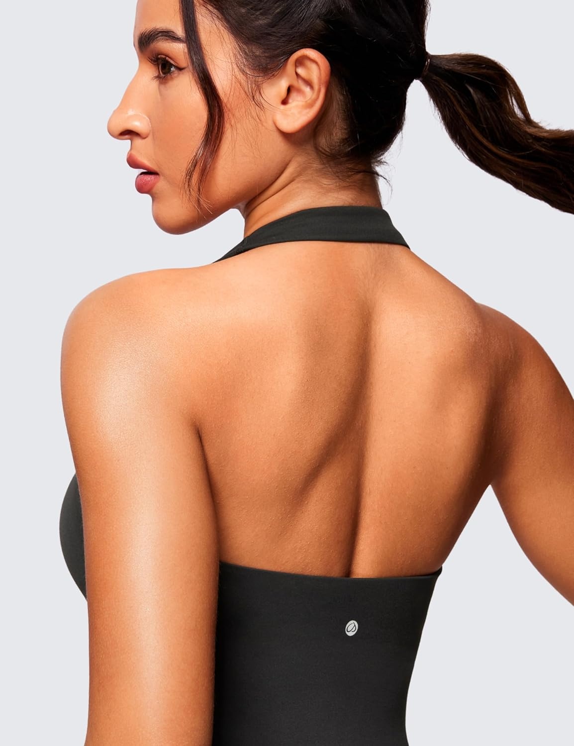 image:imageCRZ YOGA Butterluxe Halter Backless Athletic Rompers for Women Workout Bodycon One Piece Shorts Jumpsuit with PadsBlack