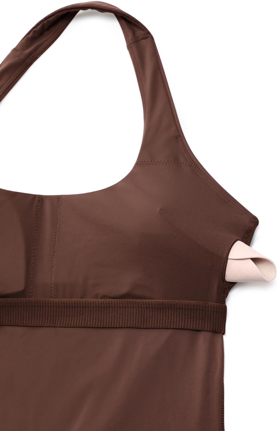 image:imageCRZ YOGA Butterluxe Halter Backless Athletic Rompers for Women Workout Bodycon One Piece Shorts Jumpsuit with PadsCoffee Brown