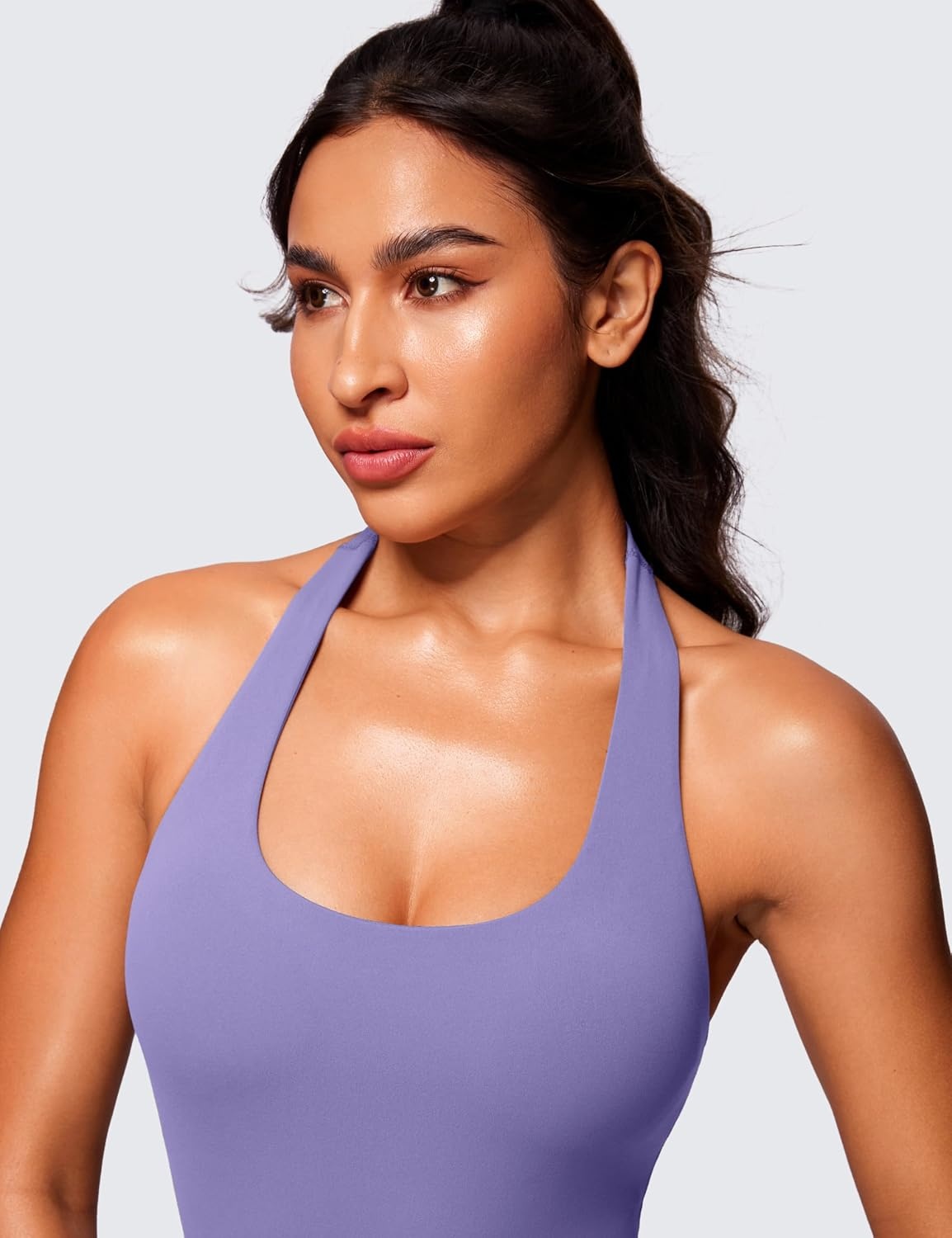 image:imageCRZ YOGA Butterluxe Halter Backless Athletic Rompers for Women Workout Bodycon One Piece Shorts Jumpsuit with PadsDark Lavender Purple