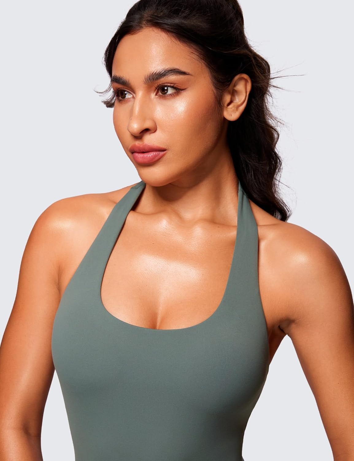 image:imageCRZ YOGA Butterluxe Halter Backless Athletic Rompers for Women Workout Bodycon One Piece Shorts Jumpsuit with PadsGrey Sage
