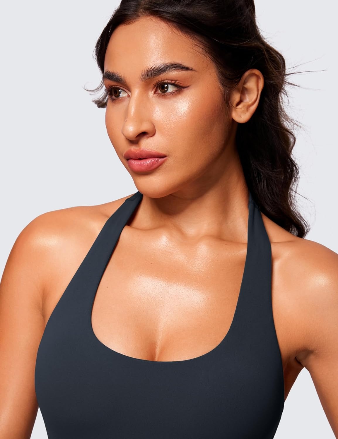 image:imageCRZ YOGA Butterluxe Halter Backless Athletic Rompers for Women Workout Bodycon One Piece Shorts Jumpsuit with PadsTrue Navy