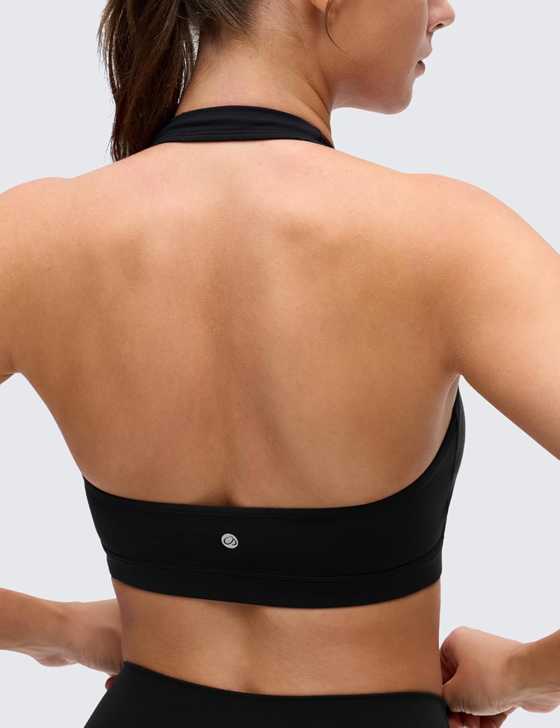 image:imageCRZ YOGA Butterluxe Halter Sports Bras for Women Scoop Neck Padded Open Back Yoga Crop Gym Tops Low ImpactBlack