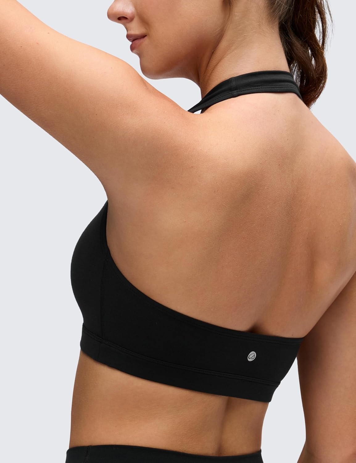 image:imageCRZ YOGA Butterluxe Halter Sports Bras for Women Scoop Neck Padded Open Back Yoga Crop Gym Tops Low ImpactBlack