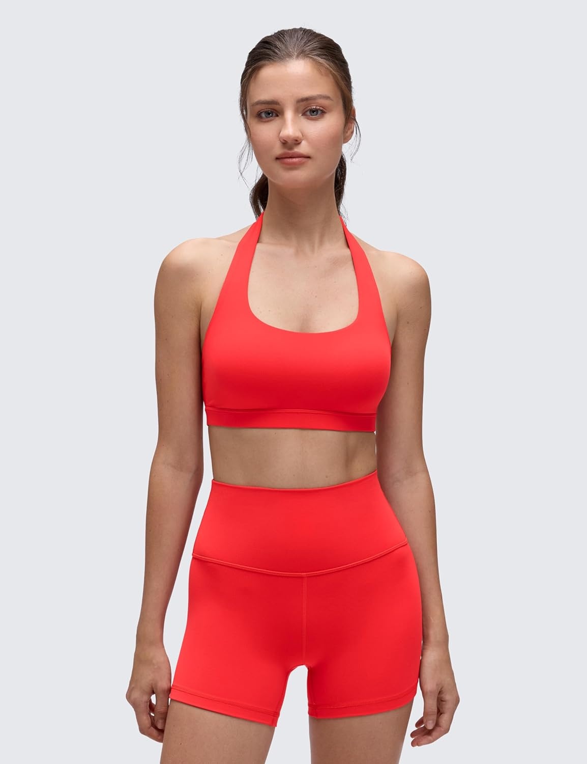 image:imageCRZ YOGA Butterluxe Halter Sports Bras for Women Scoop Neck Padded Open Back Yoga Crop Gym Tops Low ImpactDeep Red
