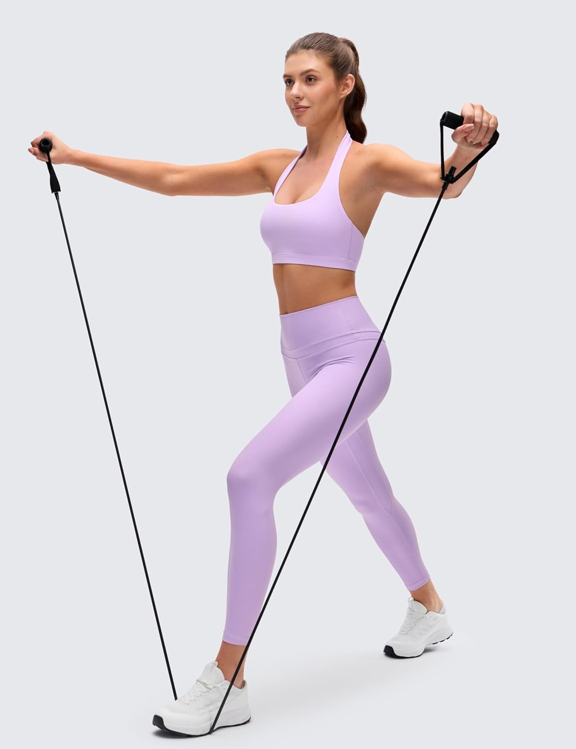 image:imageCRZ YOGA Butterluxe Halter Sports Bras for Women Scoop Neck Padded Open Back Yoga Crop Gym Tops Low ImpactElfin Purple