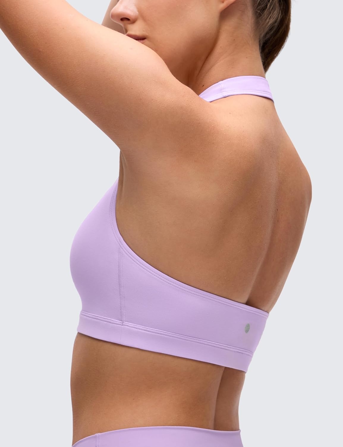 image:imageCRZ YOGA Butterluxe Halter Sports Bras for Women Scoop Neck Padded Open Back Yoga Crop Gym Tops Low ImpactElfin Purple
