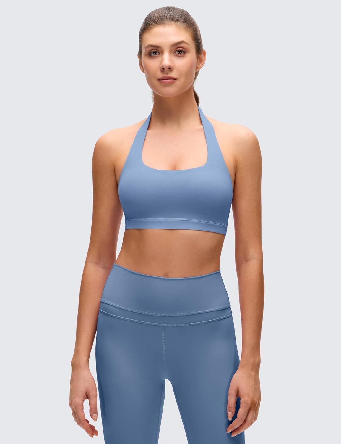 image:imageCRZ YOGA Butterluxe Halter Sports Bras for Women Scoop Neck Padded Open Back Yoga Crop Gym Tops Low ImpactOasis Blue